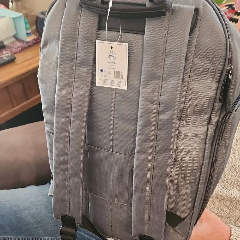 Gray Medium Backpack with Smooth Fabric and Classic Shape Pan Am